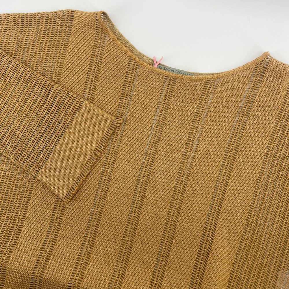 D'Dominique Knit Top Women L Gold‎ Metallic Mesh Sheer Made in Italy Boho Luxury